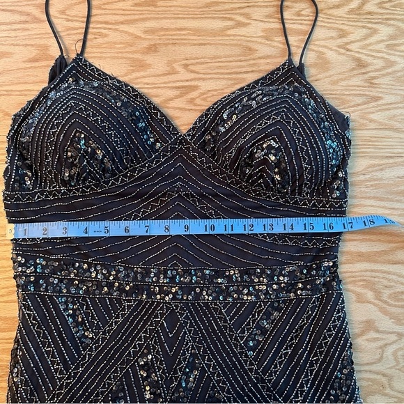 Marina Beaded Sequined Navy V-Neck Gown Dress 16 - Picture 14 of 16